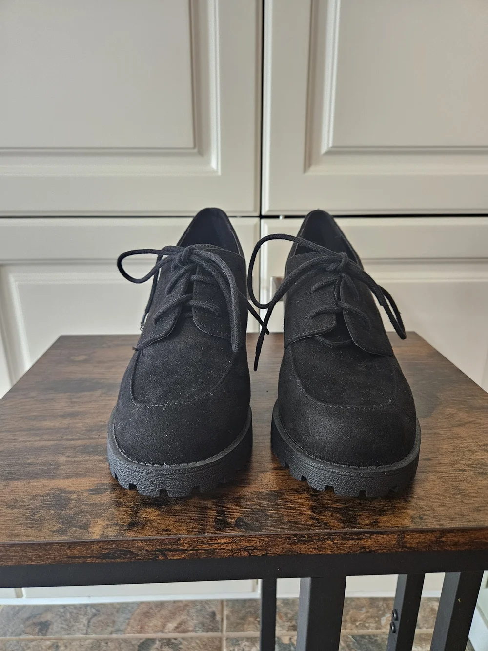 Y2k 90s Alt Grunge Goth Black Suede Lug Sole Platform Heeled Oxford Ankle Boots